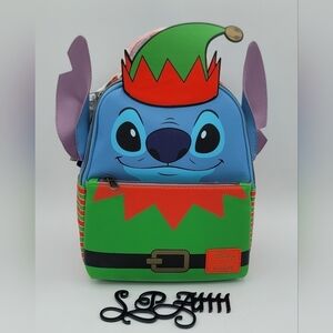 Disney Stitch Loungefly Lilo & Stitch Backpack Christmas Elf NEW #1616